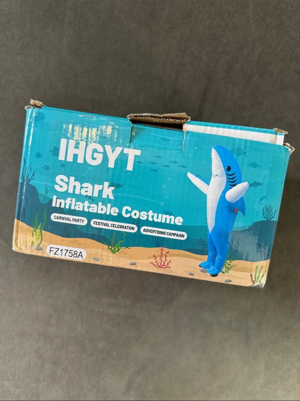 Adults Older Kids Blue Inflatable Shark Costume Halloween fits 59”- 75” NEW